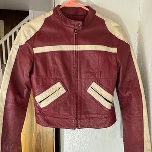 Vintage style Biker Red Leather Jacket